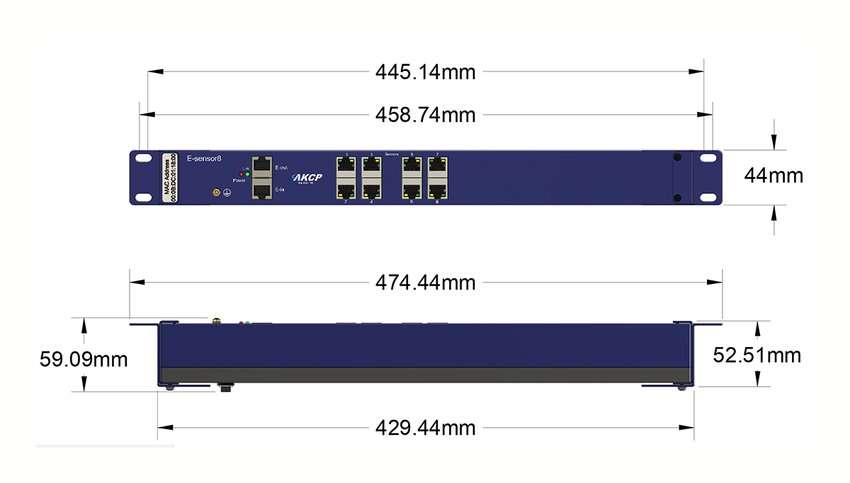 AKCP - E-Sensor8 - Erweiterungsmodul, 8 Ports und DIN-Montageset
